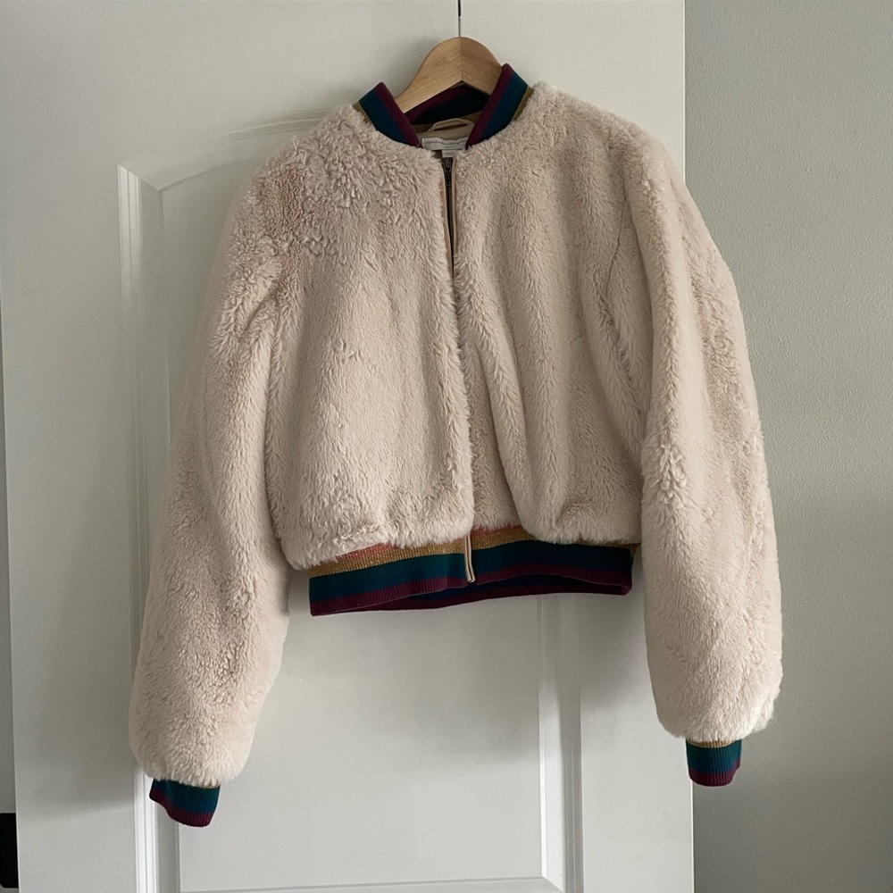 Spiritual Gangster Cream Teddy Jacket with Colorful Trim